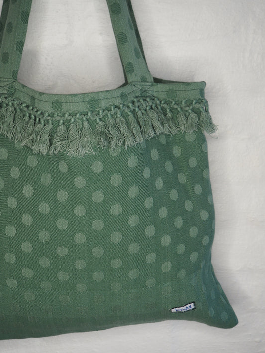 Sage-green polkadot tote-bag
