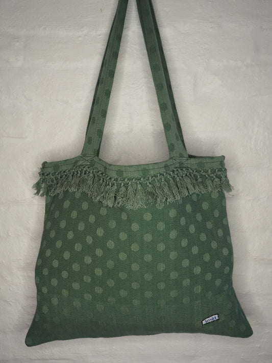 Sage-green polkadot tote-bag