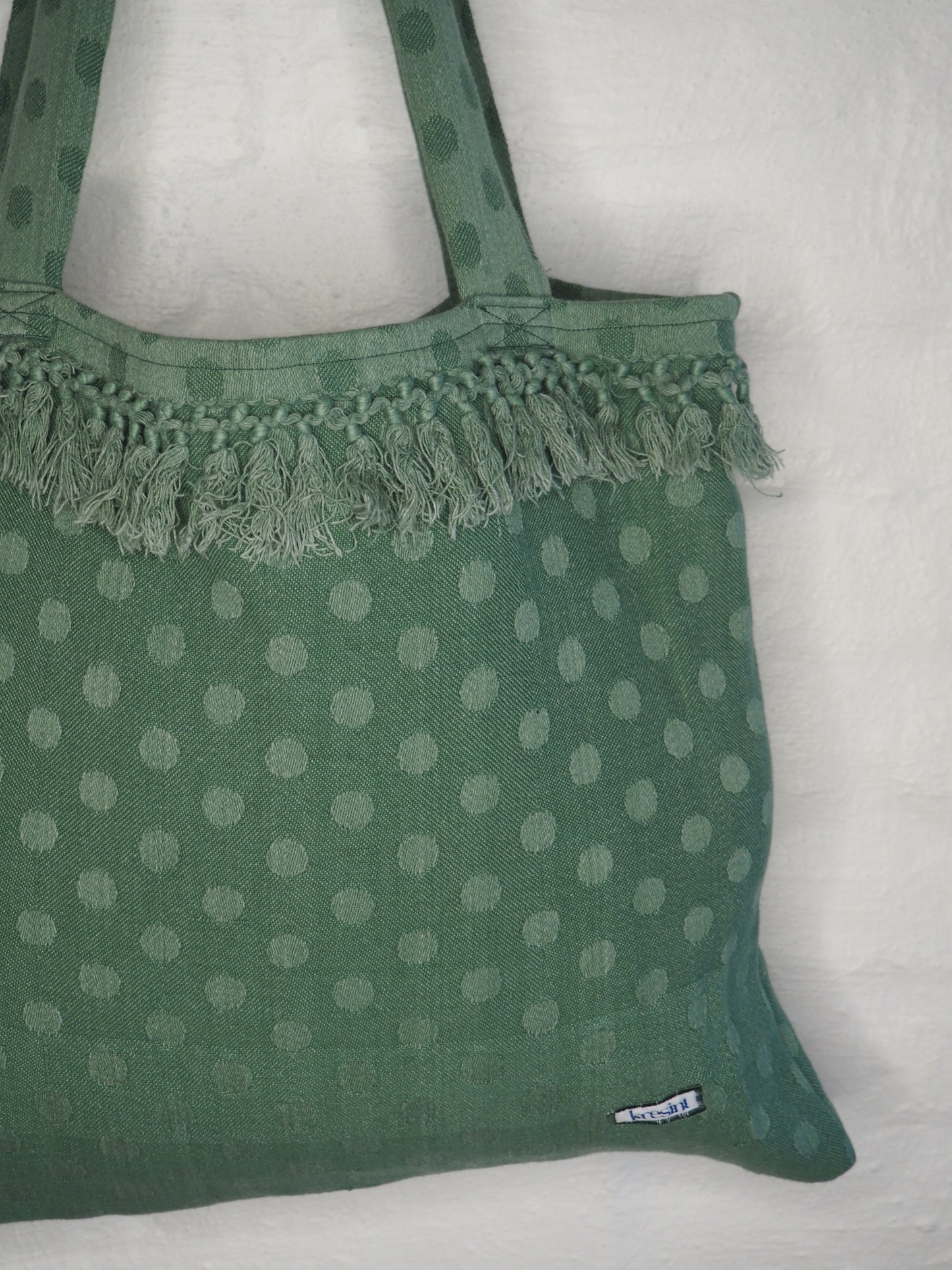 Sage-green polkadot tote-bag