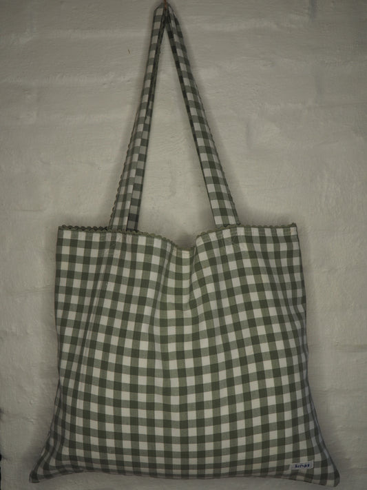 Green gingham tote-bag
